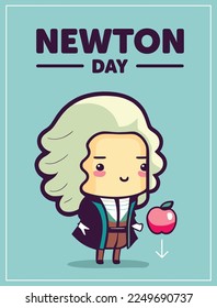 Web banner for Newton day on January 4. Kawaii style. Education idea. Global holiday. Isaac Newton invention. Vector illsutration