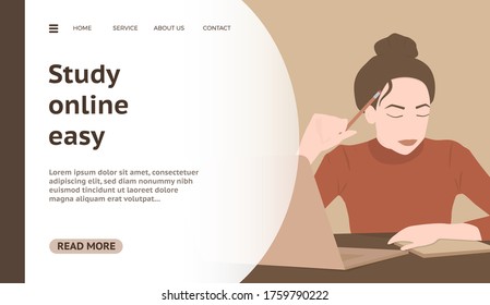Web banner for online studying and library start page, flat illustration