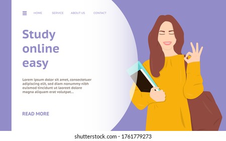 Web banner for online studying and library start page, flat illustration