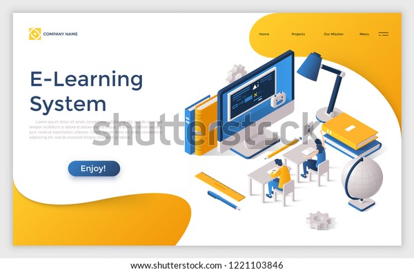 Web banner with people or students sitting\
at desks in front of giant computer screen and studying.\
Opportunities in distance learning and e-learning system. Colorful\
isometric vector\
illustration.
