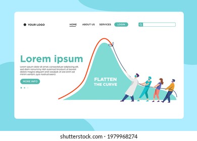 Web banner of people working together to pull down graph chart to flatten the curve of Covid19 infection