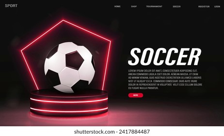 Ein Web-Banner mit einer Pin-Karte Symbol auf einem Neon-Podium auf schwarzem Hintergrund. Ein Konzept für GPS und Navigation.