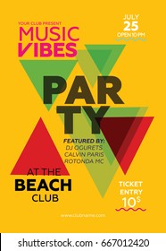 web banner or print poster for music vibes beach party. great concept for club and party promotion and advertisement. vector illustration, vector background