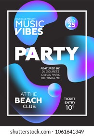 Web banner or print poster for summer party at the night club. Great concept for club and party promotion and advertisement. vector illustration, vector background. Liquid shapes background. 