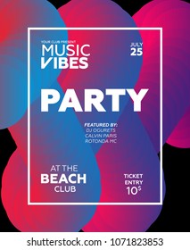 Web banner or print poster for summer beach party. Great concept for club and party promotion and advertisement. Vector illustration, abstract background. Gradient colors. 
