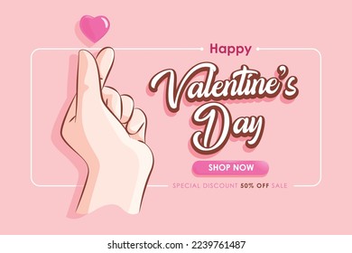 promoción de banner web para la venta de valentines día bello fondo con corazones y símbolos de la mano representando la ilustración del vector corazón y amor con oferta estacional