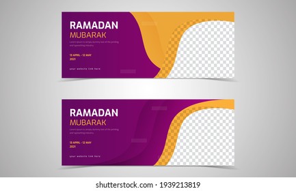 web banner, Ramadan Kareem sale banner template with 3d shape online shopping on mobile applications vector design
