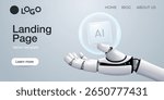 Web banner with robot hand holding processor, technology, machine learning, neural network, Artificial Intelligence, AI. Vector landing page