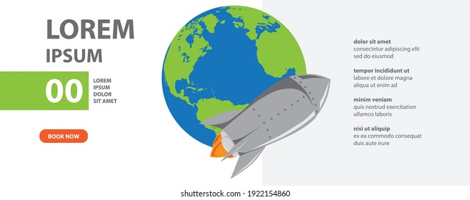 Web banner with rocket and planet Earth