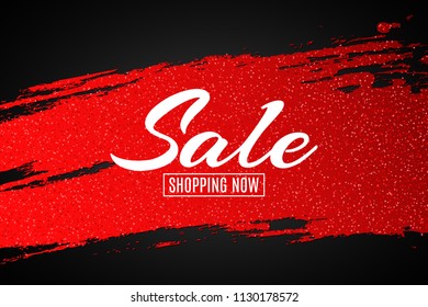 Web banner for sale. Red grunge line with glitters. Black background. Big discounts. Special offer. Background for your project. Vector illustration. EPS 10