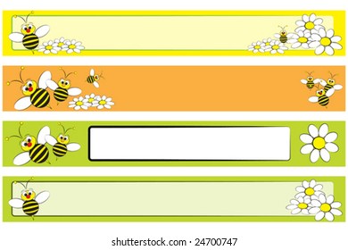 Web banner set with a bee and white daisies for children - Label useful