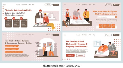 Web banner set for construction company service. Professional development company advertising at template landing page collection. Flat man woman worker character in hardhat plan building - Powered by Shutterstock - Get 15% off with code: PIKWIZARD15