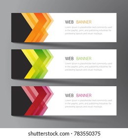 Web banner set design. Inspired by abstract, three color that green orange and purple on the gray background .Vector illustration.