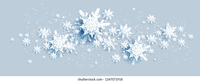 Web Banner Social Media template. Shine winter decoration with snowflakes, stars and balls.