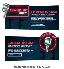 Web banner. Stand Up road sign. City neon, bright signboard.