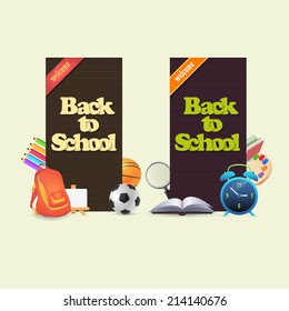 Web Banner Style Welcome Back to School background, Vector Objects Illustration 