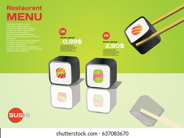 Web banner with sushi roll on green background