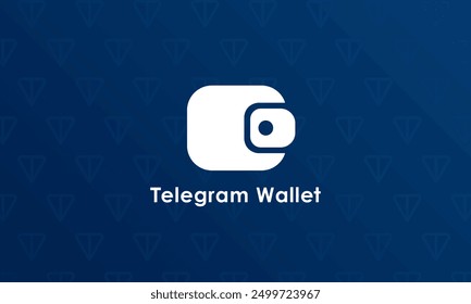 Web banner with Telegram wallet icon and TON icons on dark blue background. Wallpaper with e-wallet and TON tokens. Virtual money, investment