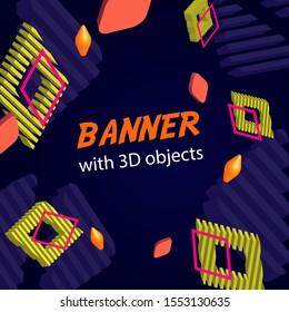 Web banner template with abstract 3d objects
