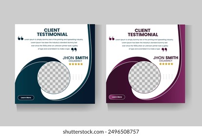 Web banner template for customer feedback and creative social media post design for client testimonials.