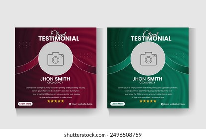 Web banner template for customer feedback and creative social media post design for client testimonials.