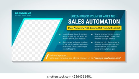 Web banner template design layout with photo and text space. gradient blue background combined with orange element. Business advertising set design template. horizontal layout banners standard size.