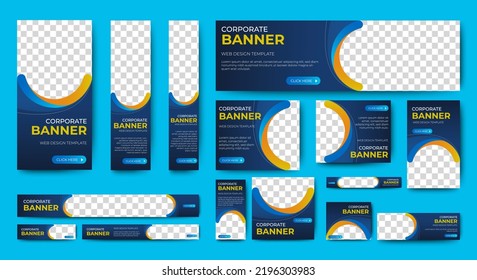 Web banner template design set layout with photo and text space. gradient blue. Business advertising set design template. Vertical, horizontal, square banners standard size. Vector EPS 10