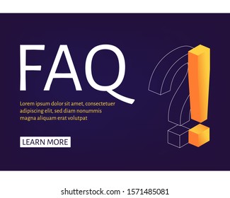 Web Banner template Exclamation and Question Mark isometric style. Ask Questions and receive Answers. Online Support center. Flat Vector Illustration
