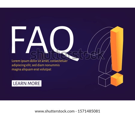 Web Banner template Exclamation and Question Mark isometric style. Ask Questions and receive Answers. Online Support center. Flat Vector Illustration