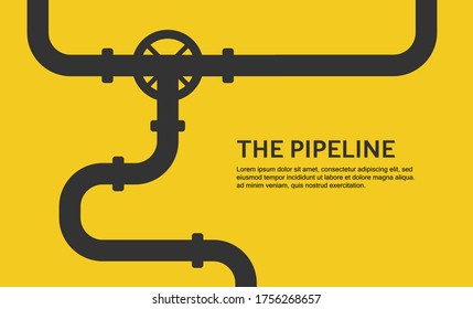 Plantilla de banner Web. Fondo industrial con oleoducto amarillo. Gasoducto de petróleo, agua o gas. Ilustración vectorial en un estilo plano.