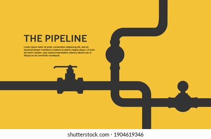 Web banner template. Industrial background with yellow pipeline. Vector illustration in a flat style.