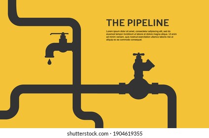 Web banner template. Industrial background with yellow pipeline. Vector illustration in a flat style.