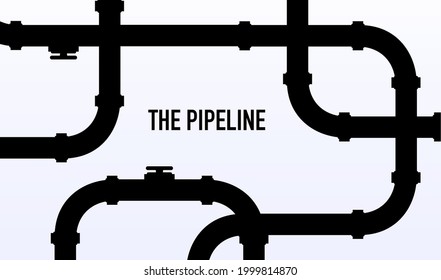 Web banner template. Industrial background with pipeline. Oil, water or gas pipeline with fittings and valves. Vector illustration in a flat style.