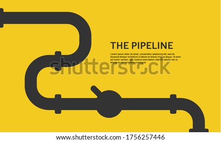 Web banner template. Industrial background with yellow pipeline. Oil or gas pipeline. Vector illustration in a flat style.