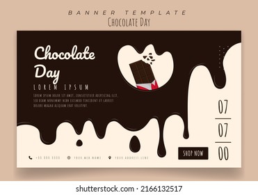 Web banner template with melted chocolate background design for chocolate day design