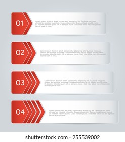 Web banner template with number options for infographic, design, business, education, presentation, website, brochure, flyer. Editable vector tags in red color.