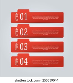 Web banner template with number options for infographic, design, business, education, presentation, website, brochure, flyer. Editable vector tags in red color.
