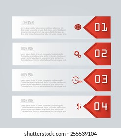 Web banner template with number options for infographic, design, business, education, presentation, website, brochure, flyer. Editable vector tags in red color.