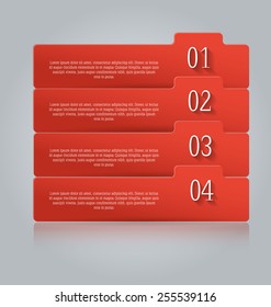 Web banner template with number options for infographic, design, business, education, presentation, website, brochure, flyer. Editable vector tags in red color.