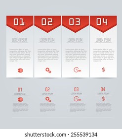 Web banner template with number options for infographic, design, business, education, presentation, website, brochure, flyer. Editable vector tags in red color.