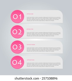 Web banner template with number options for infographic, design, business, education, presentation, website, brochure, flyer. Editable vector tags in pink color.
