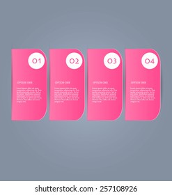 Web banner template with number options for infographic, design, business, education, presentation, website, brochure, flyer. Editable vector tags in pink color.