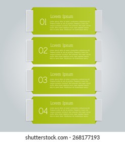 Web banner template with number options for infographic, design, business, education, presentation, website, brochure, flyer. Editable vector tags in green color.