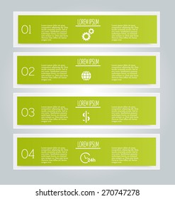Web banner template with number options for infographic, design, business, education, presentation, website, brochure, flyer. Editable vector tags in green color