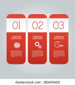 Web banner template with number options for infographic, design, business, education, presentation, website, brochure, flyer. Editable vector tags in red color.