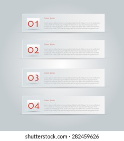 Web banner template with number options for infographic, design, business, education, presentation, website, brochure, flyer. Editable vector tags in red color.