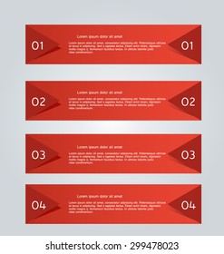 Web banner template with number options for infographic, design, business, education, presentation, website, brochure, flyer. Editable vector tags in red color.