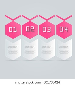 Web banner template with number options for infographic, design, business, education, presentation, website, brochure, flyer. Editable vector tags in pink color.