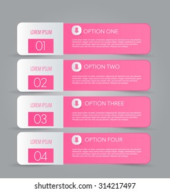 Web banner template with number options for infographic, design, business, education, presentation, website, brochure, flyer. Editable vector tags in pink color.