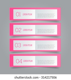 Web banner template with number options for infographic, design, business, education, presentation, website, brochure, flyer. Editable vector tags in pink color.